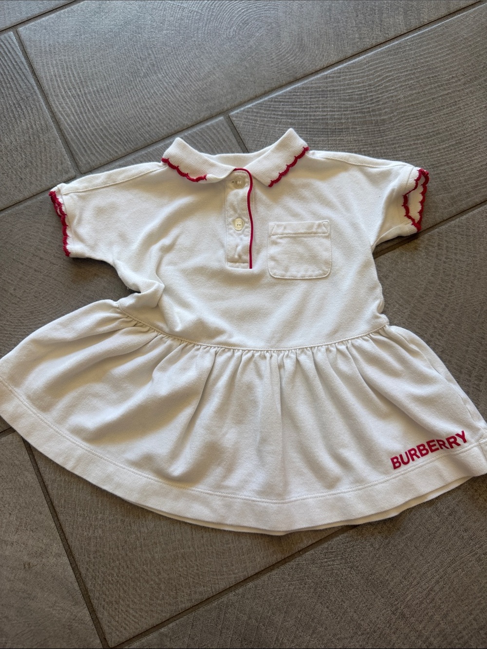Burberry White Polo Dress with Red Trim and Logo